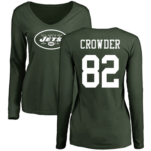 New York Jets Green Women Jamison Crowder Name and Number Logo NFL Football #82 Long Sleeve T Shirt